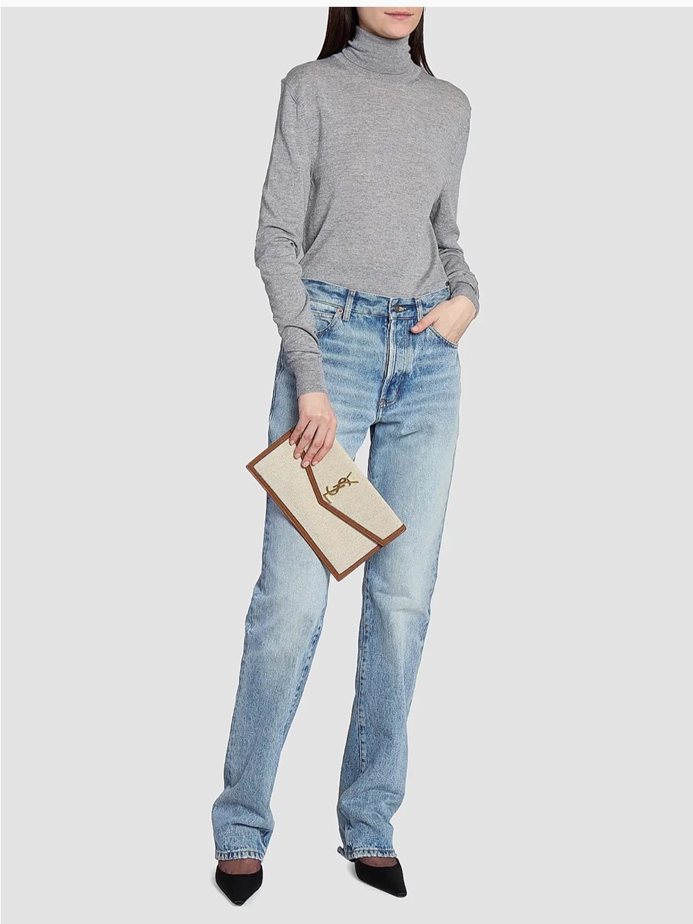 Saint Laurent Beige and Brick Brown Envelope Clutch with Gold YSL - Picture 3 of 8